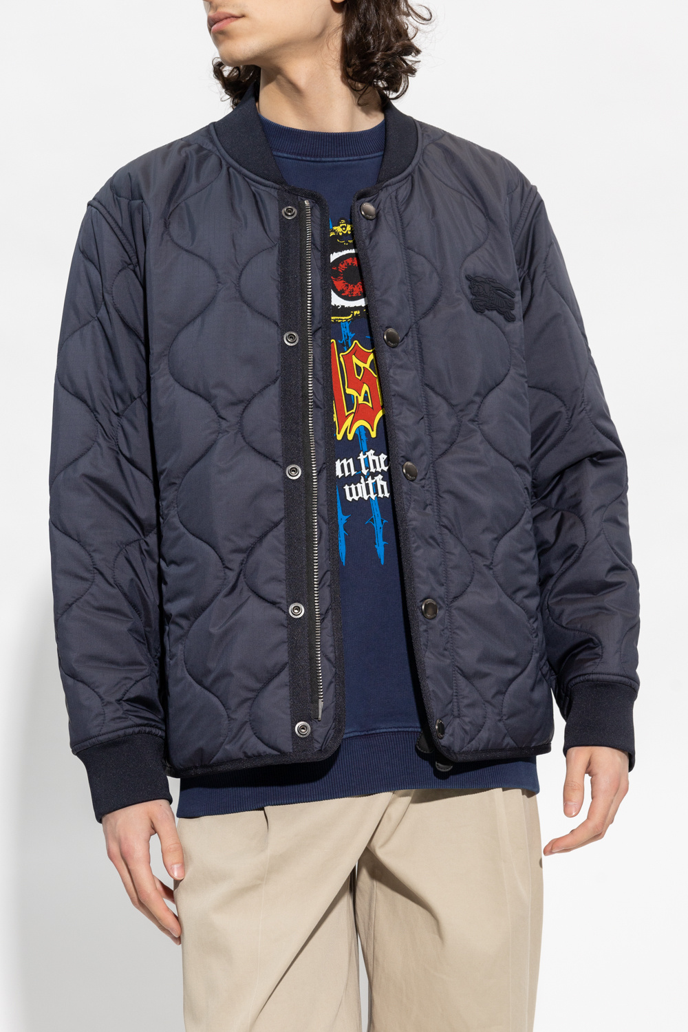 Burberry quilted jacket navy blue best sale